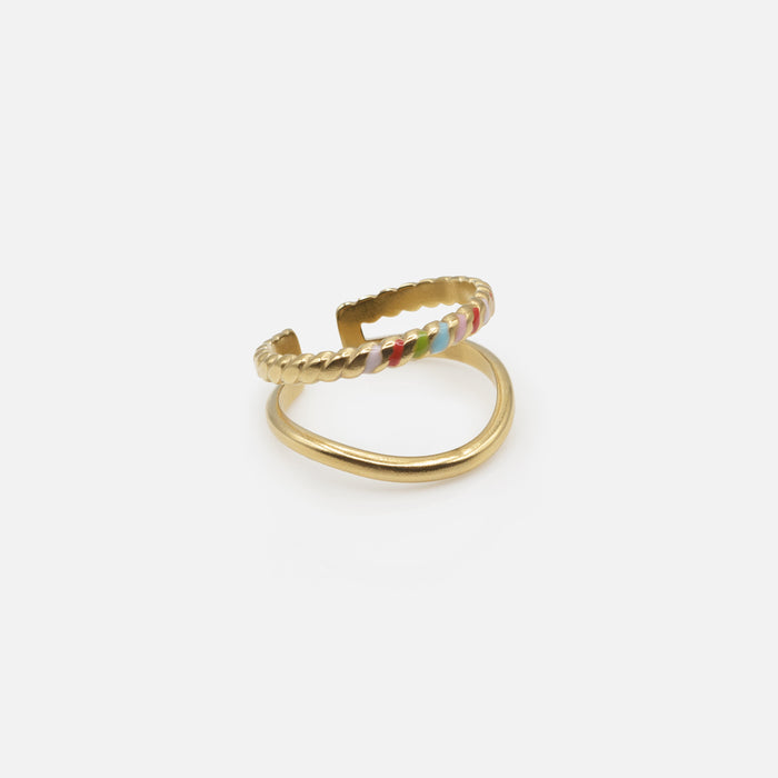 Bague dorée double avec ajouts de couleurs en acier inoxydable