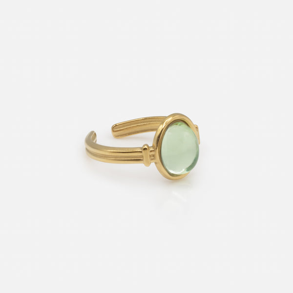 Load image into Gallery viewer, Golden ring with translucent oval green stone
