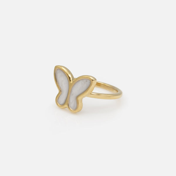 Load image into Gallery viewer, Gold ring with pearly butterfly in stainless steel
