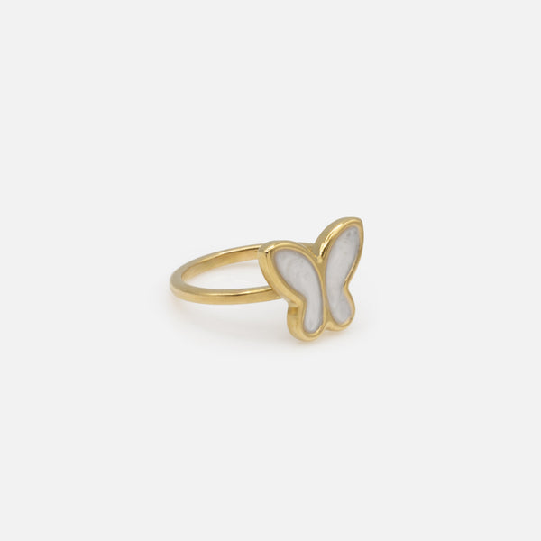 Load image into Gallery viewer, Gold ring with pearly butterfly in stainless steel
