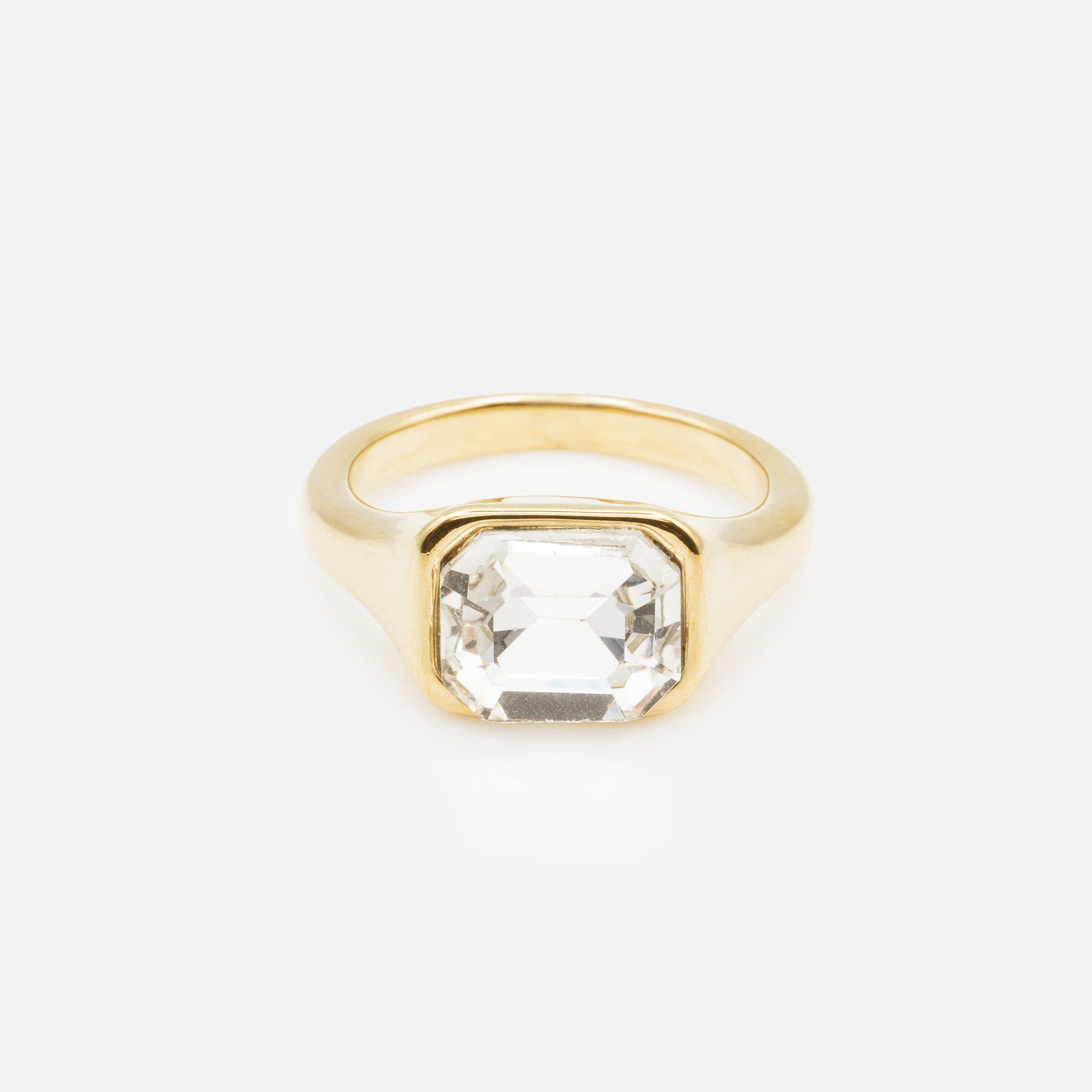 Gold ring with large cubic zirconia in stainless steel