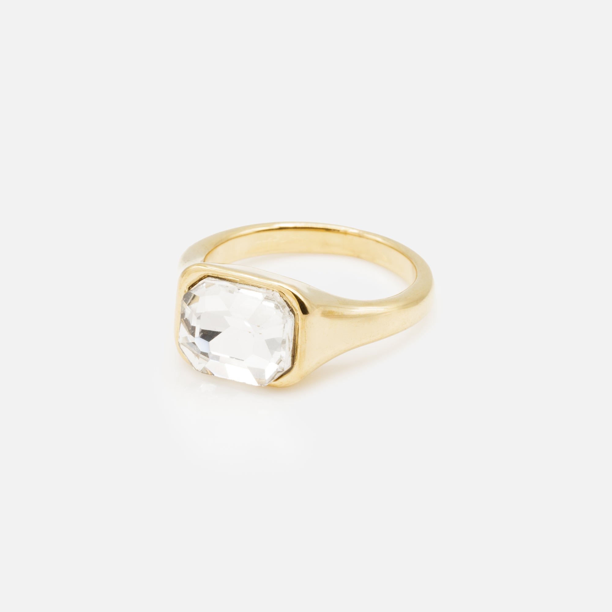 Gold ring with large cubic zirconia in stainless steel