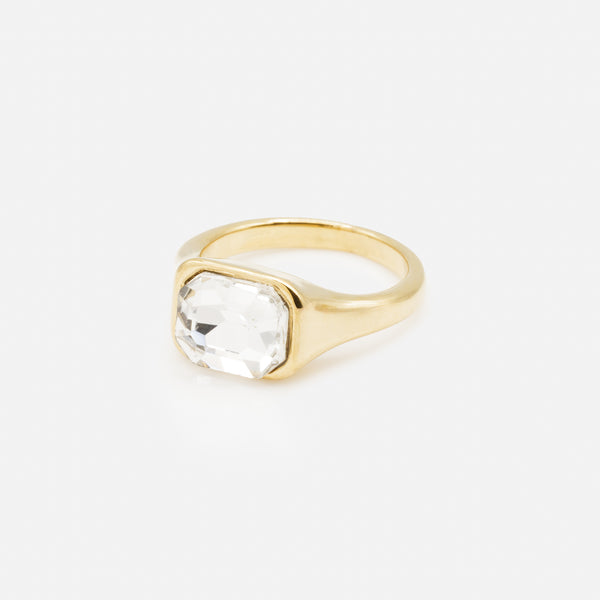 Load image into Gallery viewer, Gold ring with large cubic zirconia in stainless steel
