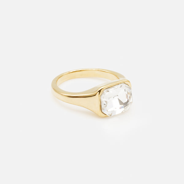Load image into Gallery viewer, Gold ring with large cubic zirconia in stainless steel
