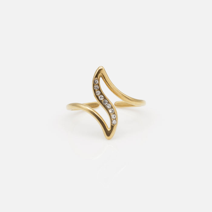 Bague ouverte dorée en courbes avec zircons cubiques en acier inoxydable