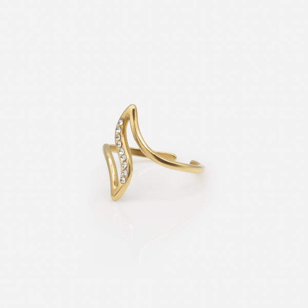 Load image into Gallery viewer, Curved golden open ring with cubic zirconia in stainless steel
