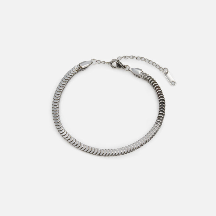 Bracelet argenté demi-cercles effet domino en acier inoxydable