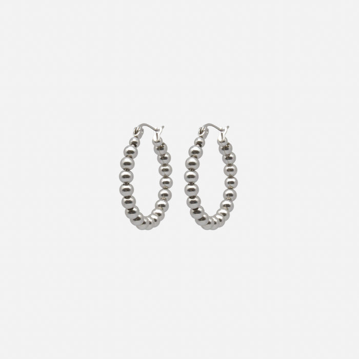 Boucles d'oreilles anneaux de billes argentées en acier inoxydable