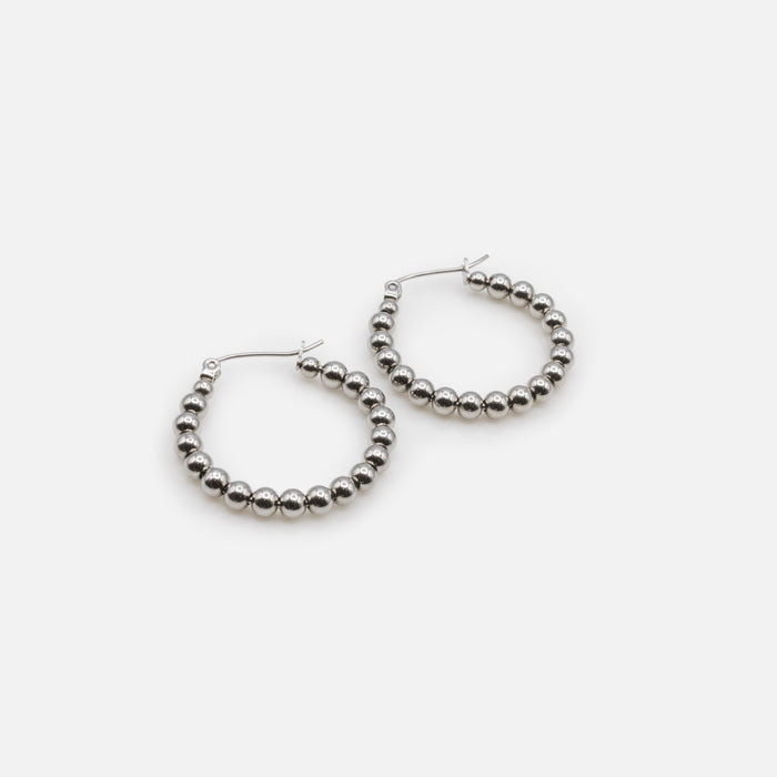 Boucles d'oreilles anneaux de billes argentées en acier inoxydable