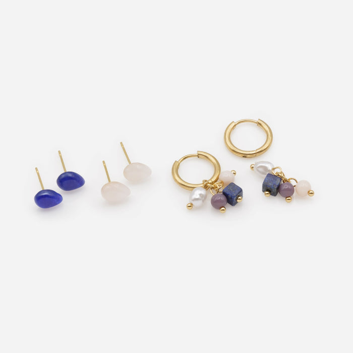 Trio de boucles d'oreilles dorées et colorées en acier inoxydable