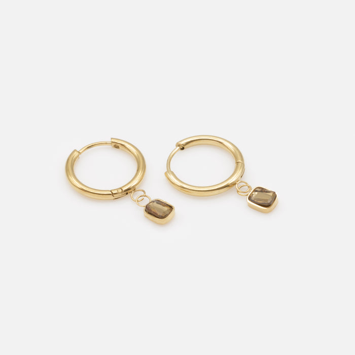 Boucles d'oreilles huggies avec pierre dorée en acier inoxydable