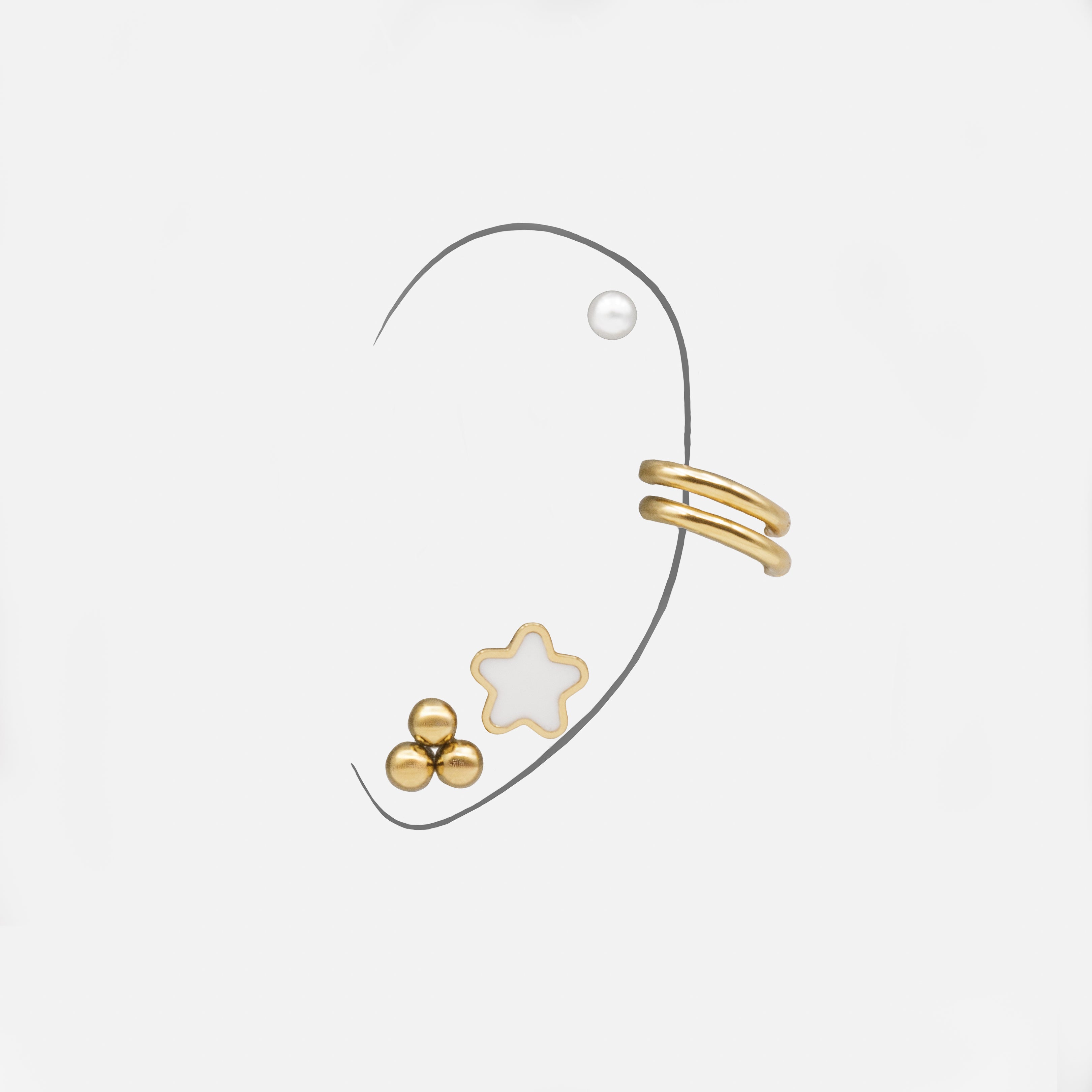 Ensemble de cinq boucles d'oreilles en acier inoxydable