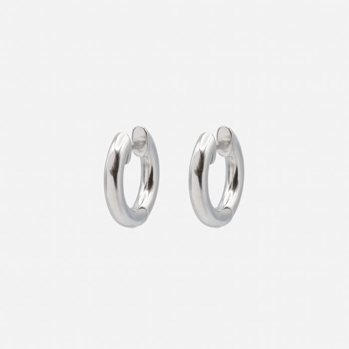 Silver stainless steel huggies earrings