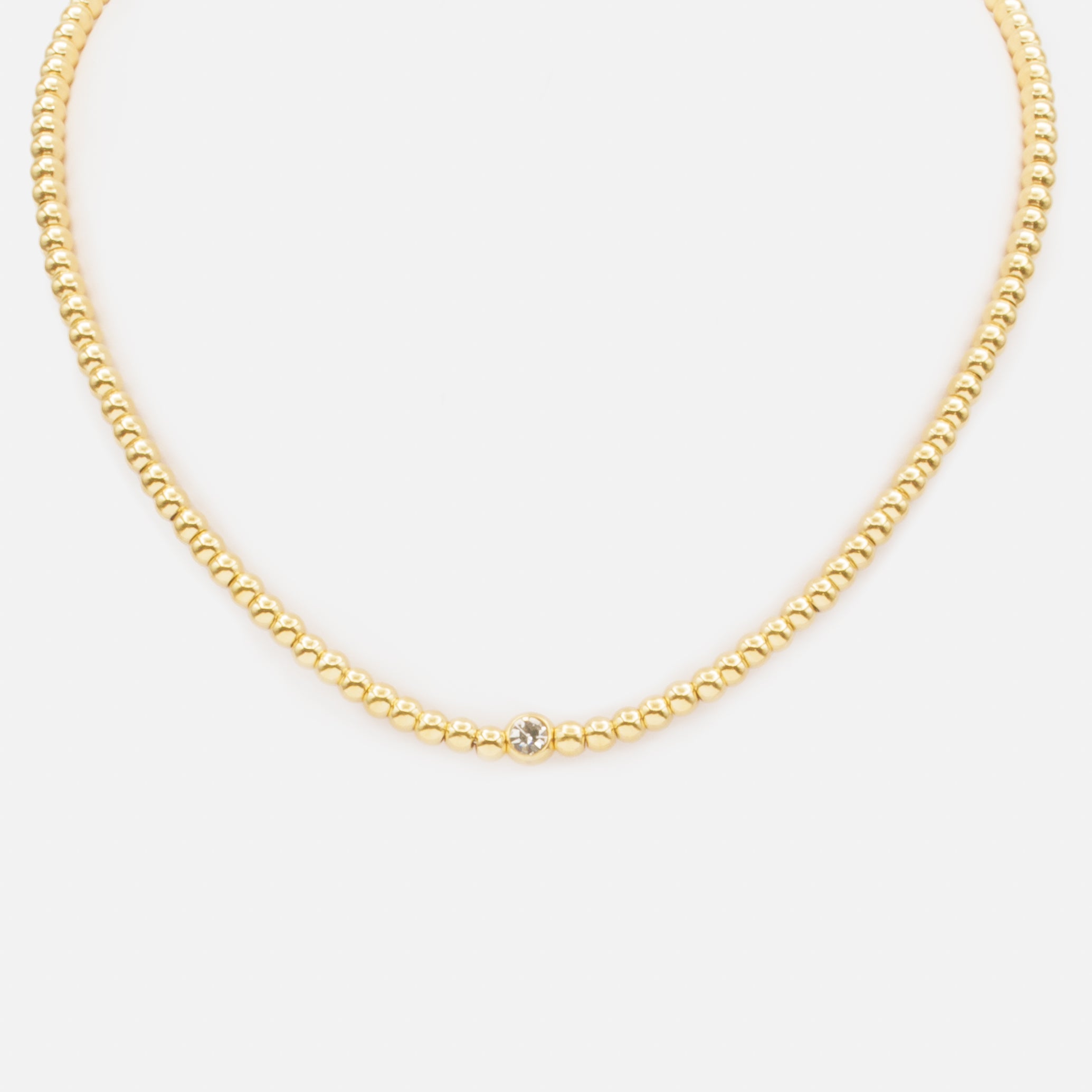 Collier court doré avec zircon cubique central en acier inoxydable