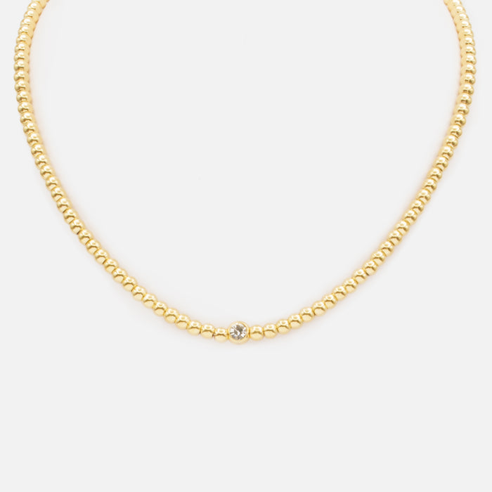 Collier court doré avec zircon cubique central en acier inoxydable