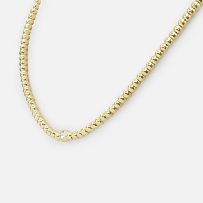 Collier court doré avec zircon cubique central en acier inoxydable