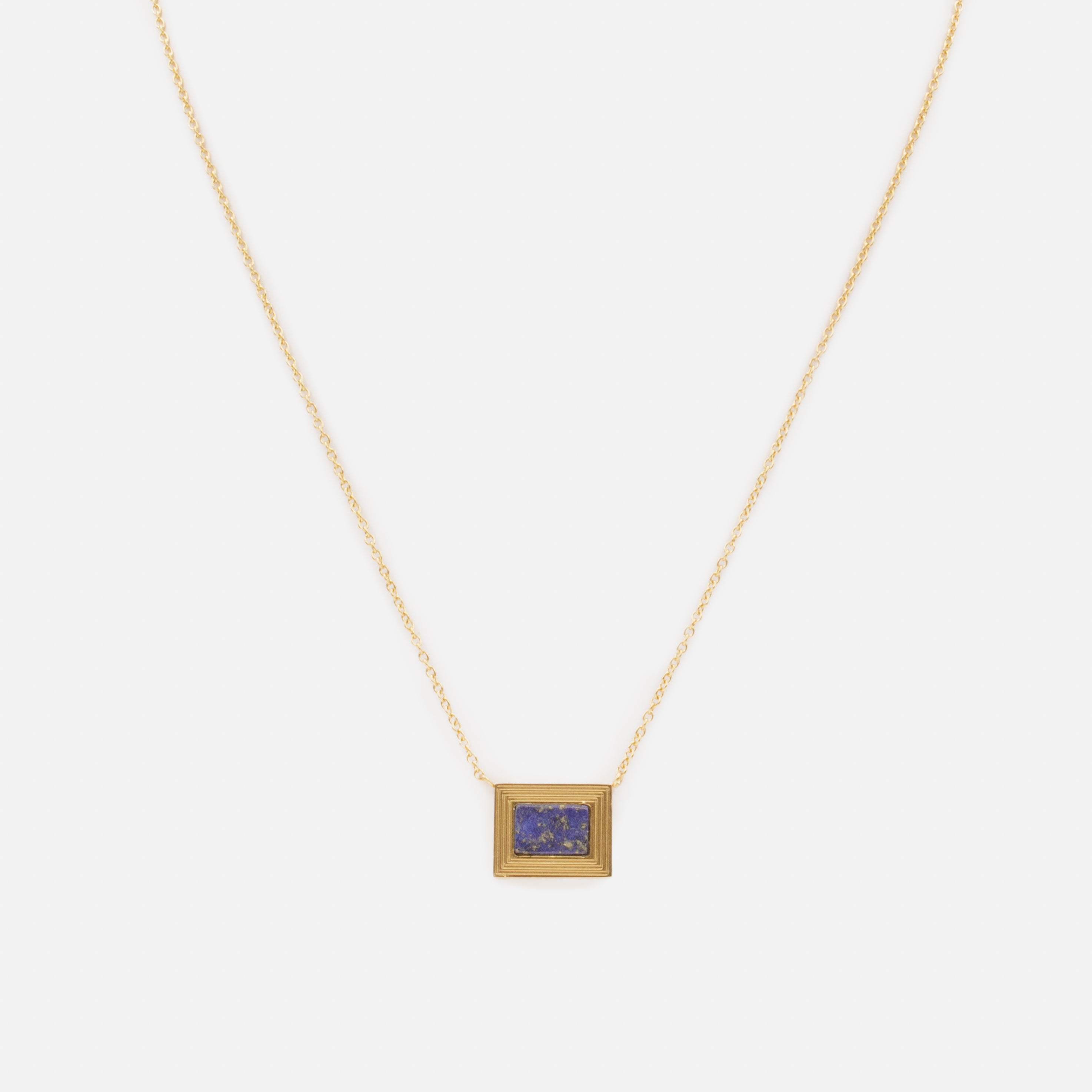 Collier doré avec breloque rectangulaire et pierre lapis-lazuli en acier inoxydable