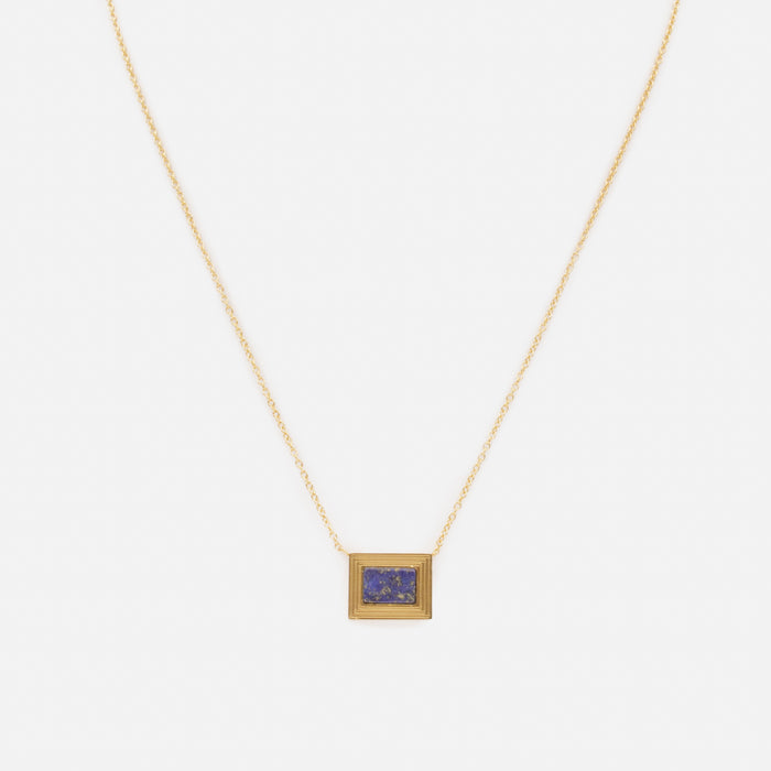 Collier doré avec breloque rectangulaire et pierre lapis-lazuli en acier inoxydable