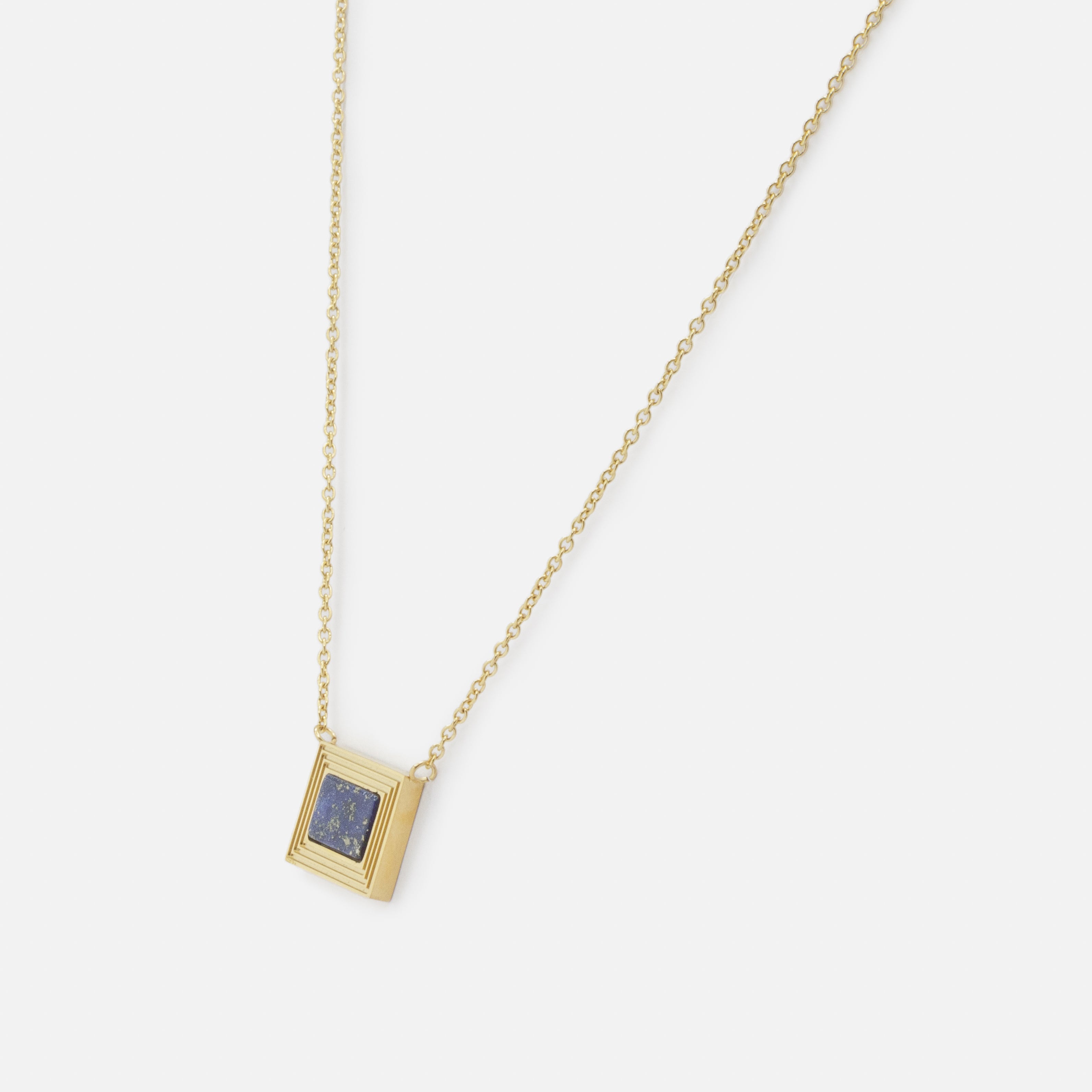 Collier doré avec breloque rectangulaire et pierre lapis-lazuli en acier inoxydable