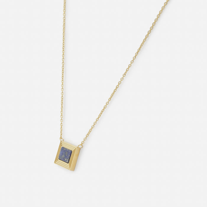 Collier doré avec breloque rectangulaire et pierre lapis-lazuli en acier inoxydable