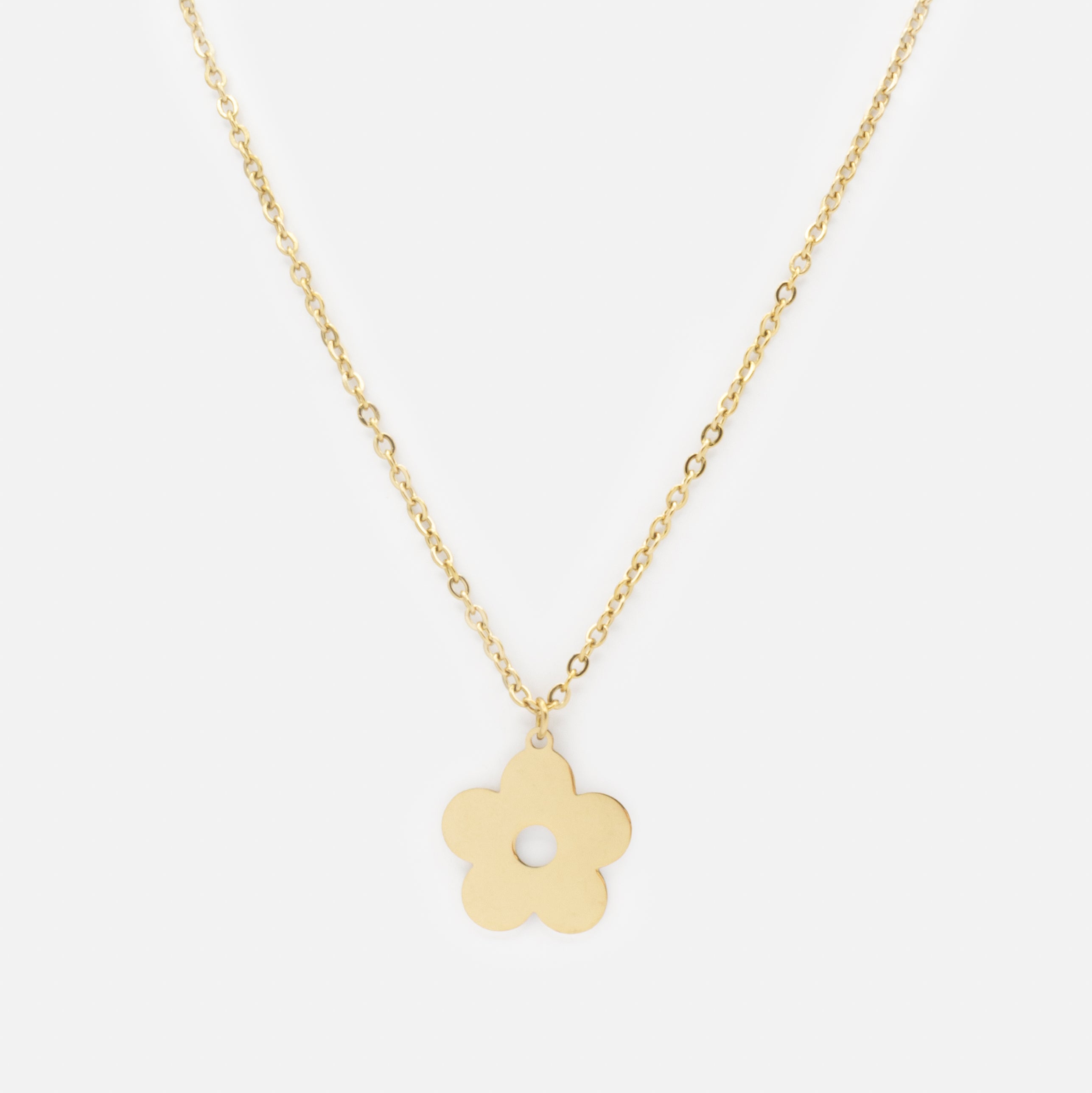 Gold necklace with stainless steel flower charm