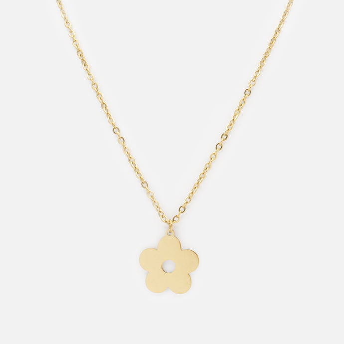 Gold necklace with stainless steel flower charm