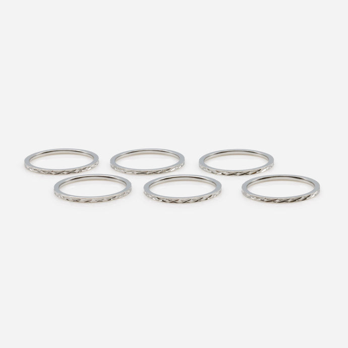 Set of six silver and textured stainless steel midi rings