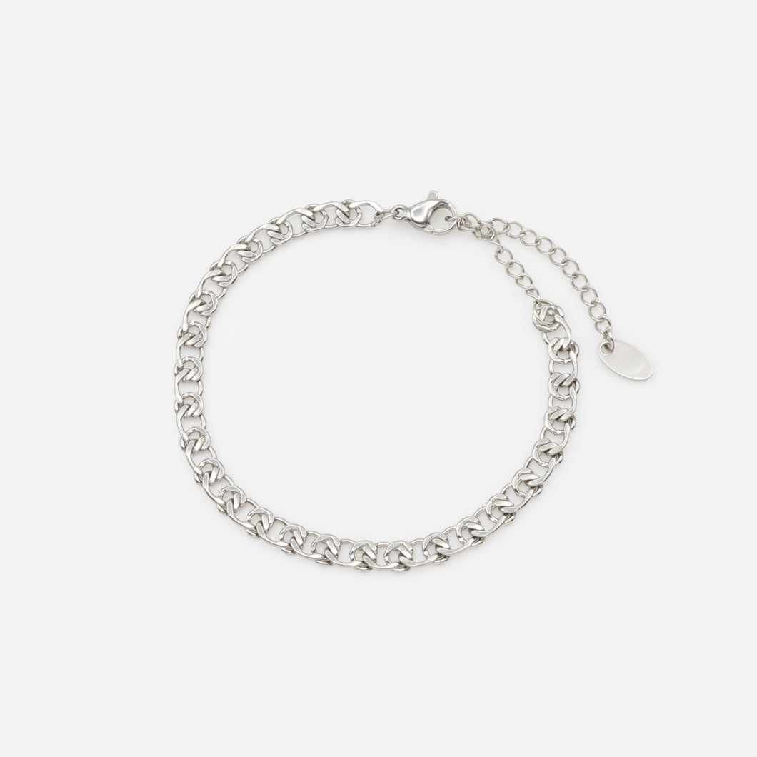 Bracelet argenté maille croisée en acier inoxydable