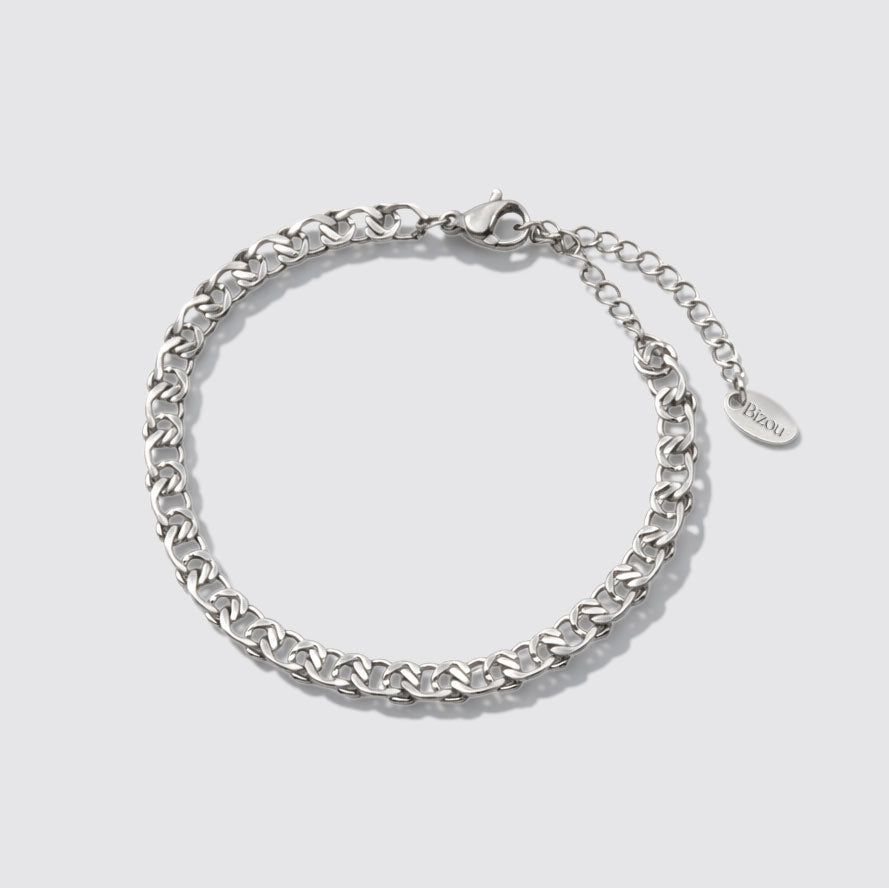 Bracelet maille croisée argentée en acier inoxydable