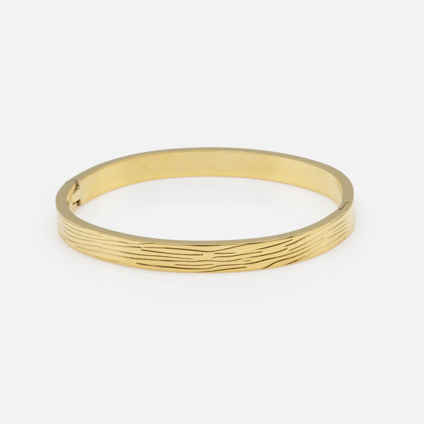 Load image into Gallery viewer, Bracelet rigide doré à rainures en acier inoxydable
