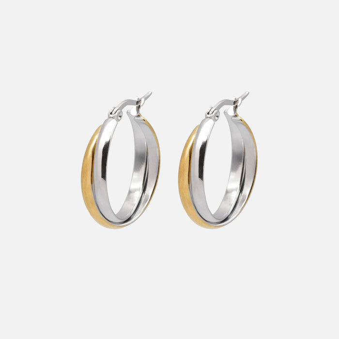 Boucles d'oreilles anneaux entremêlés deux tons en acier inoxydable