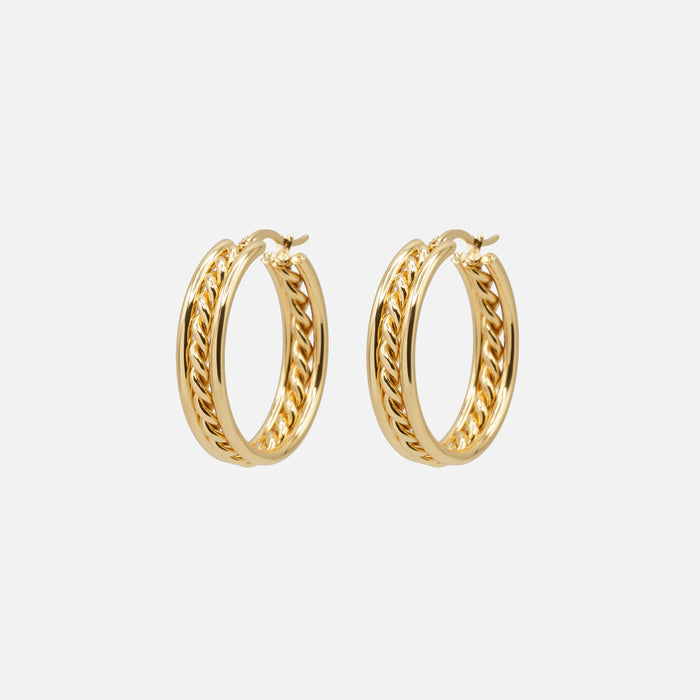 Gold twisted hoop earrings in stainless steel