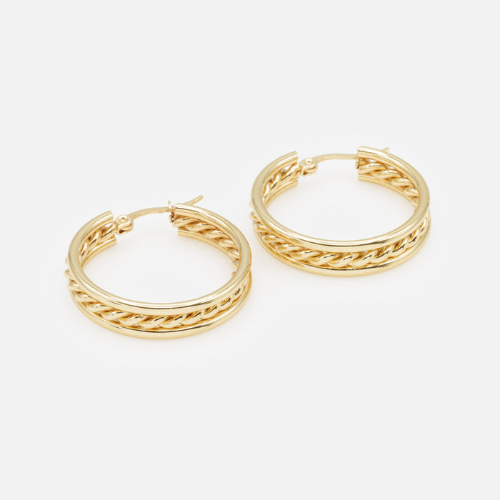Gold twisted hoop earrings in stainless steel