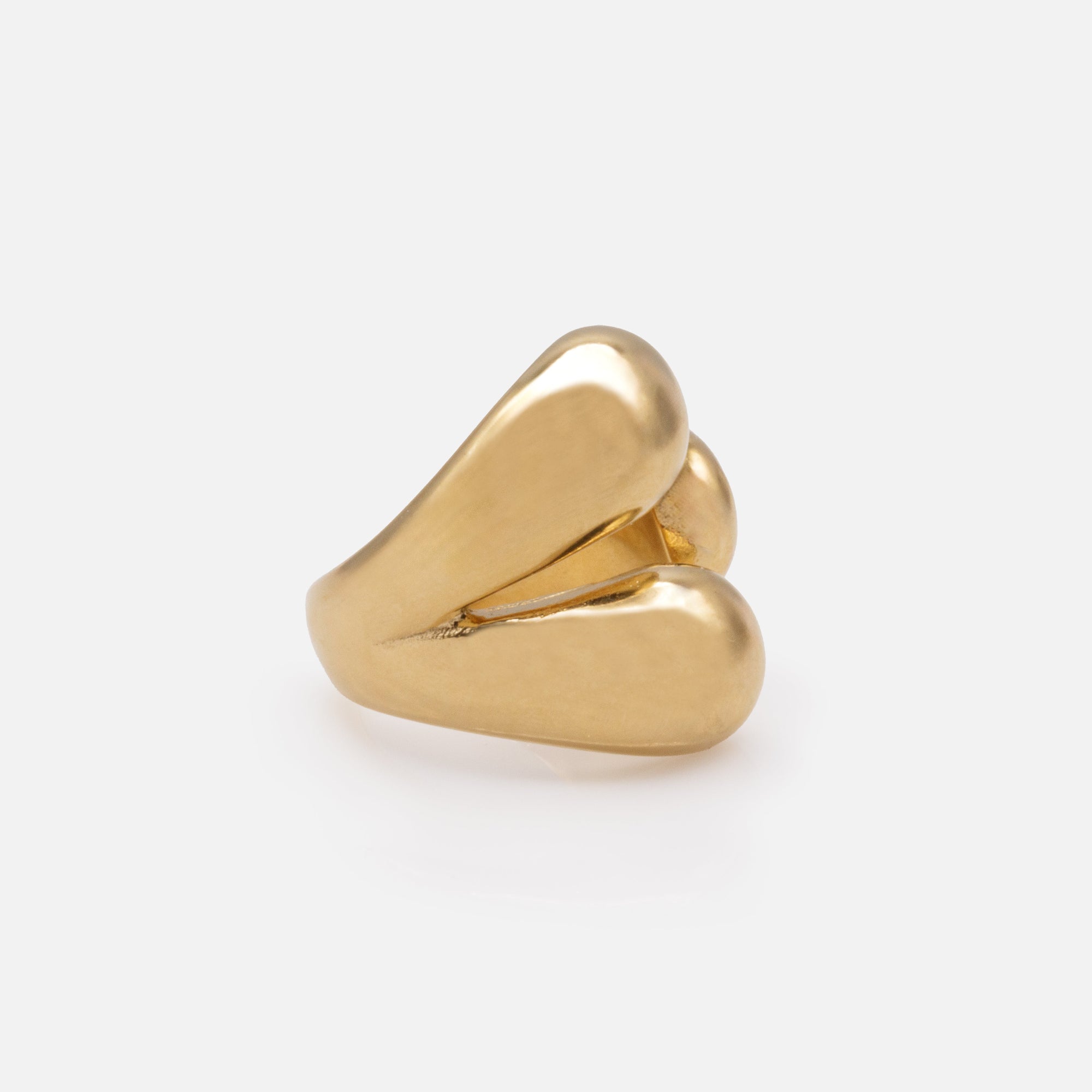 Large three-pronged gold-plated stainless steel ring