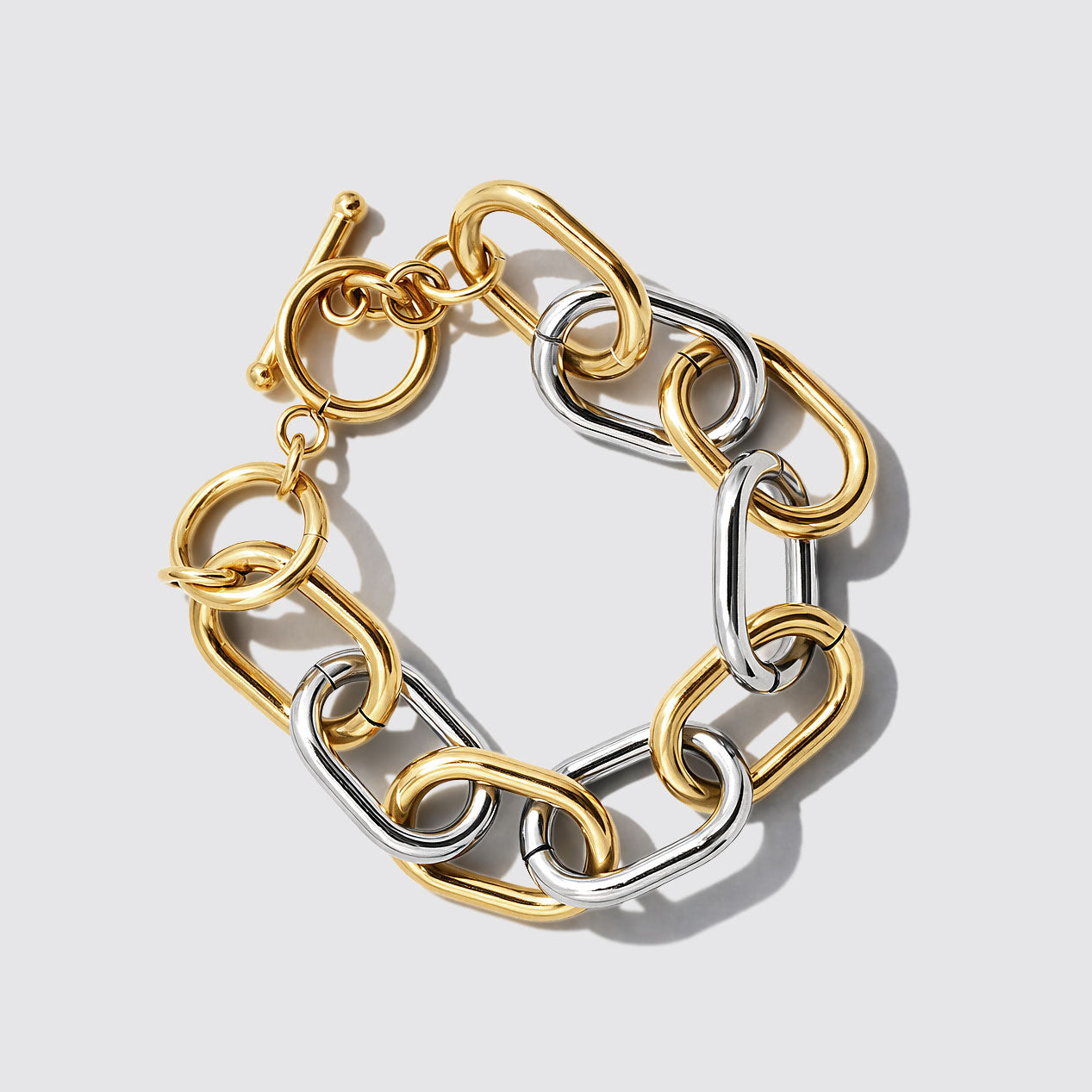 Bracelet grande maille deux tons en acier inoxydable