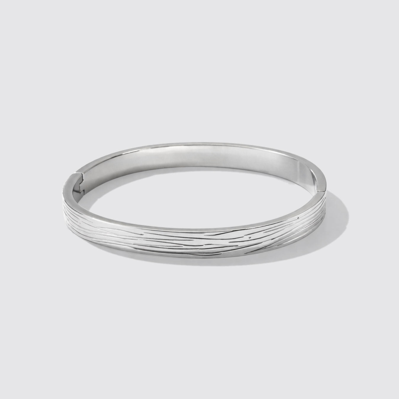 Bracelet jonc strié argenté en acier inoxydable