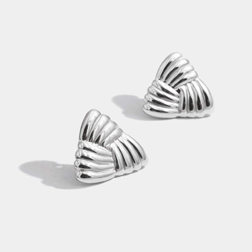 Boucles d'oreilles triangle texturé argenté en acier inoxydable