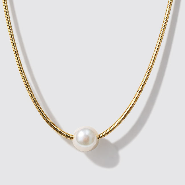 Collier maille serpent doré en acier inoxydable avec perle