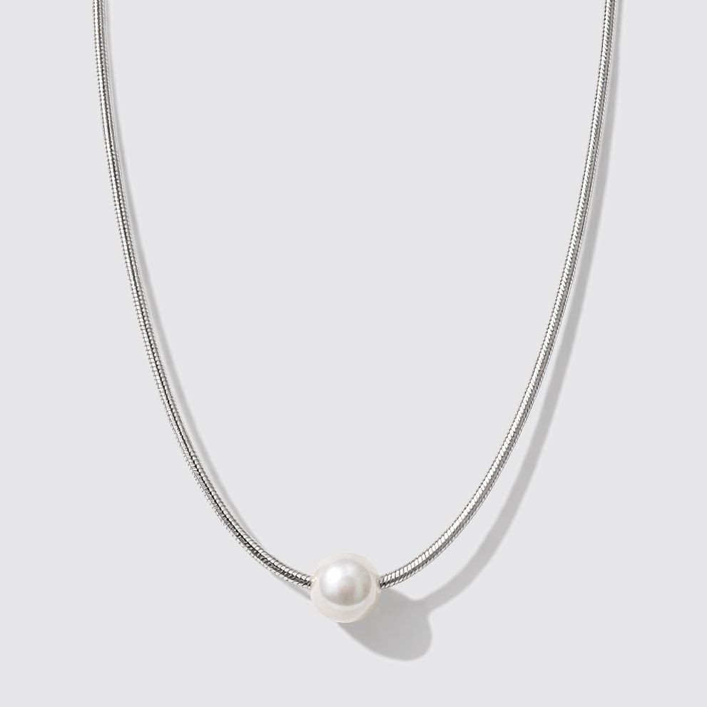 Collier maille serpent argenté en acier inoxydable avec perle