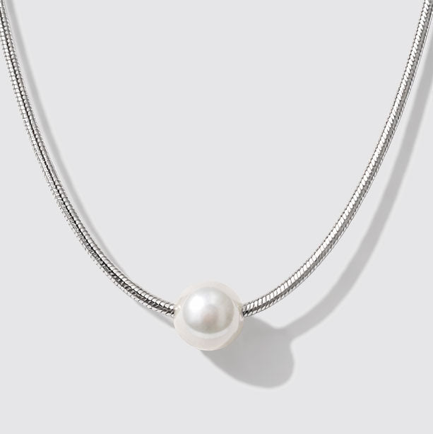 Collier maille serpent argenté en acier inoxydable avec perle