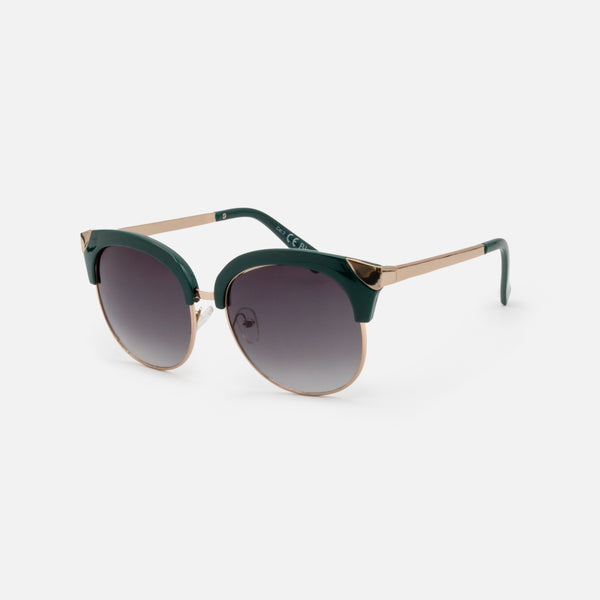 Load image into Gallery viewer, Cat-eye sunglasses with gold and forest green frames
