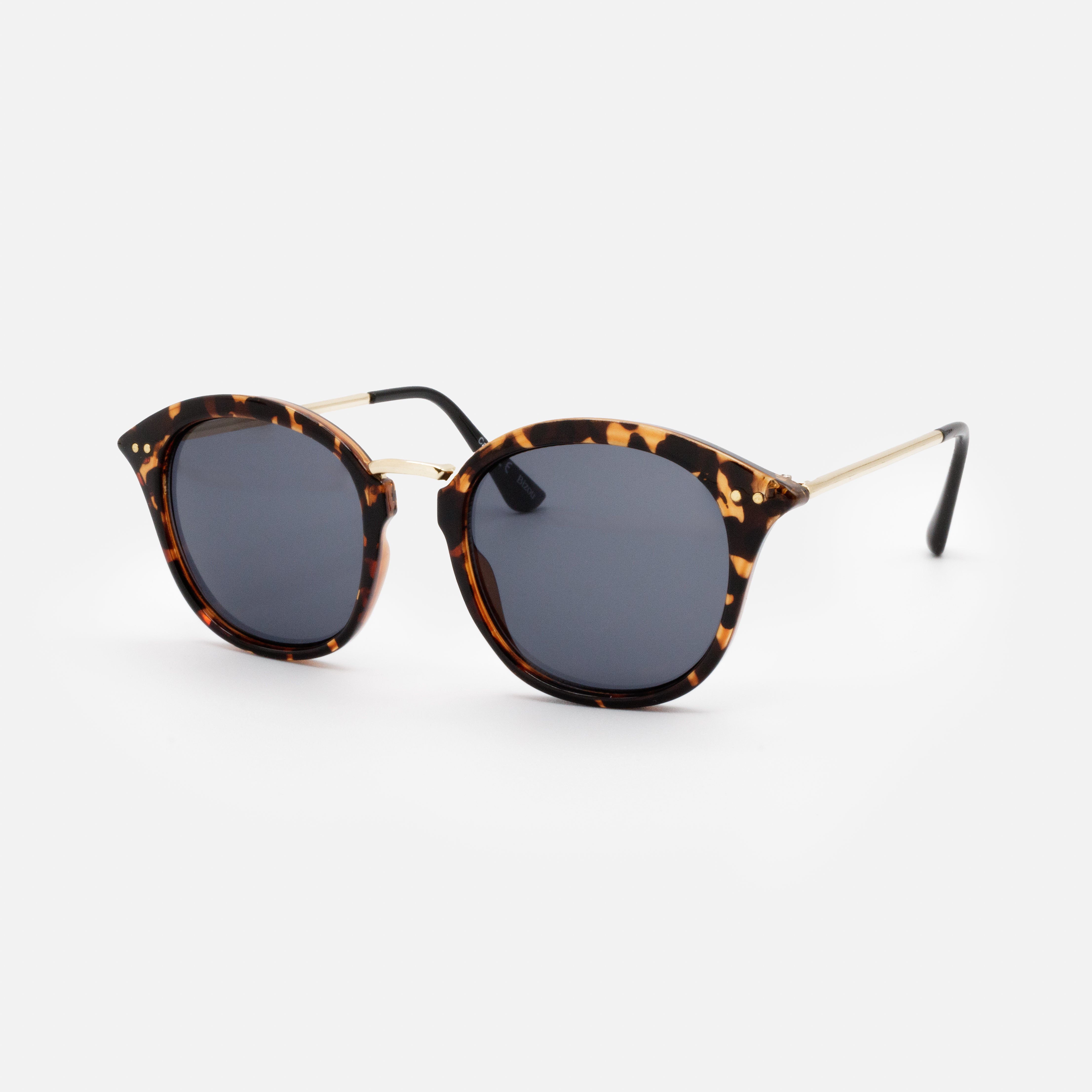 Tortoiseshell and gold sunglasses with black lenses