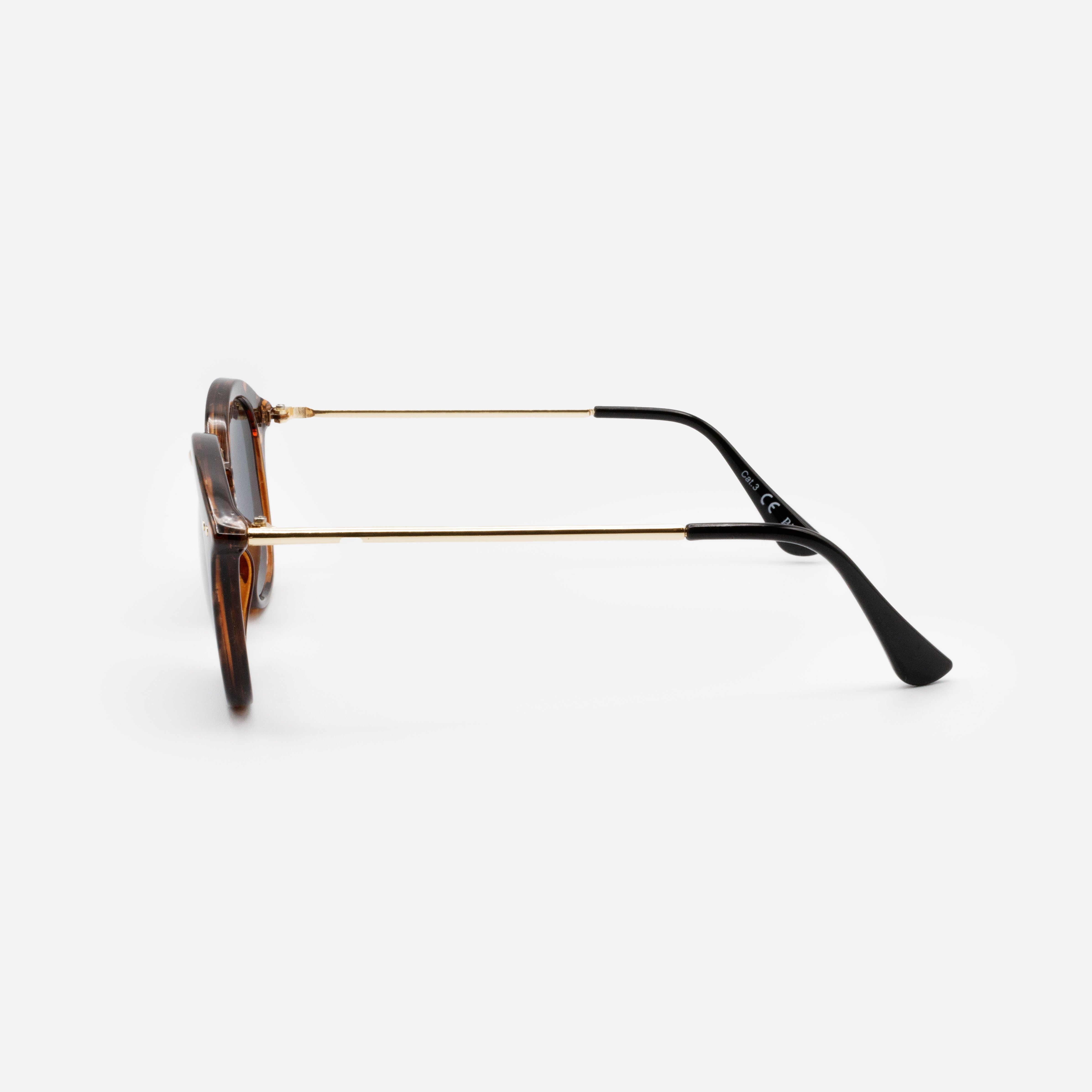 Tortoiseshell and gold sunglasses with black lenses