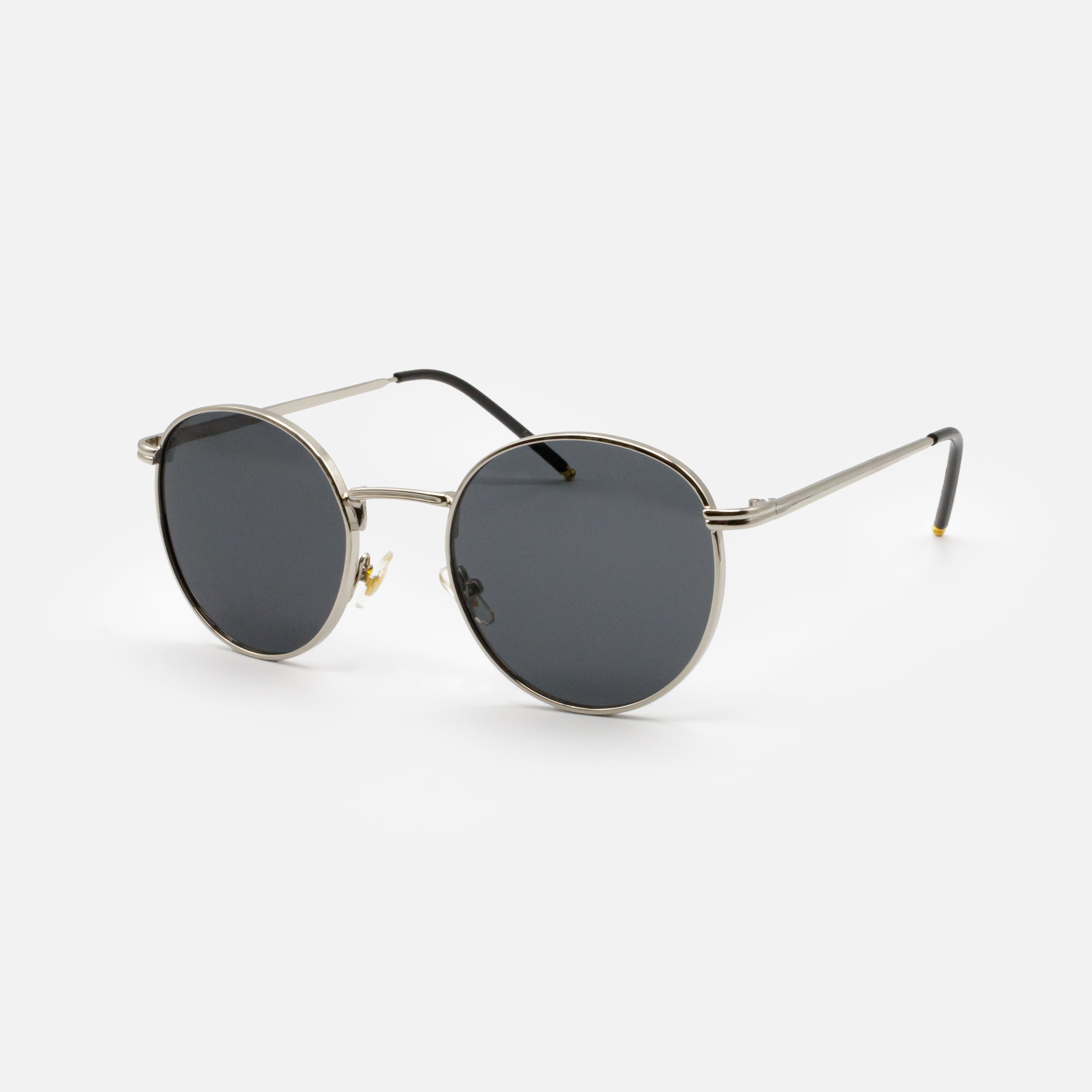 Lunettes de soleil rondes argentées avec verres noirs