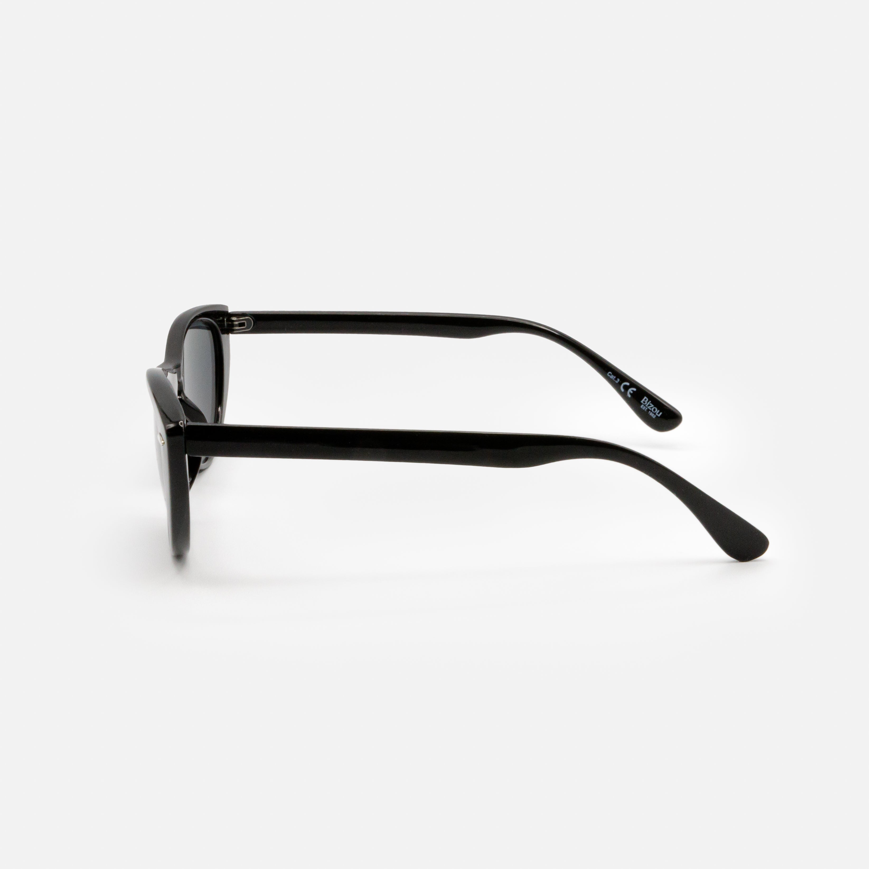 Black oval sunglasses with black lenses