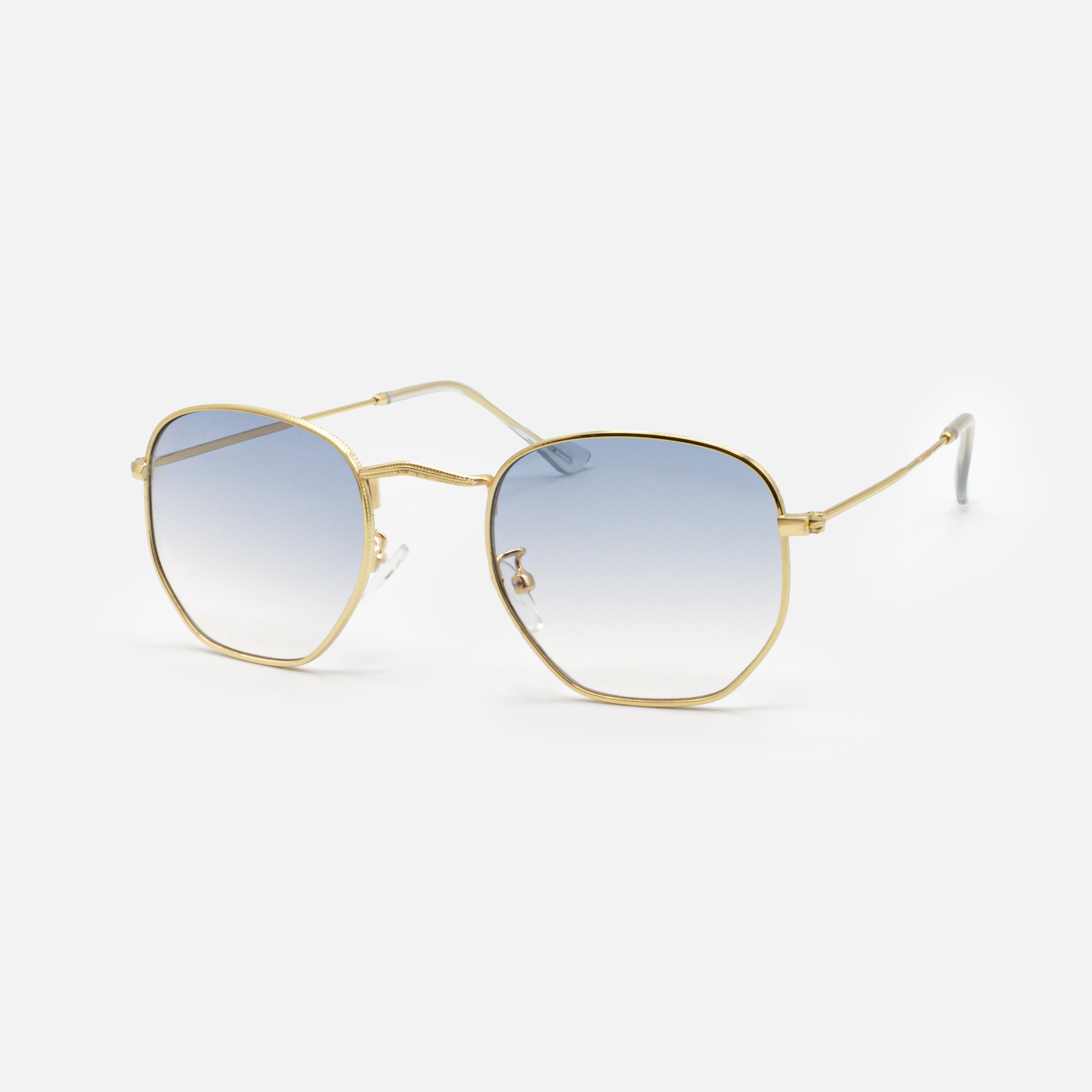 Gold sunglasses with blue lenses