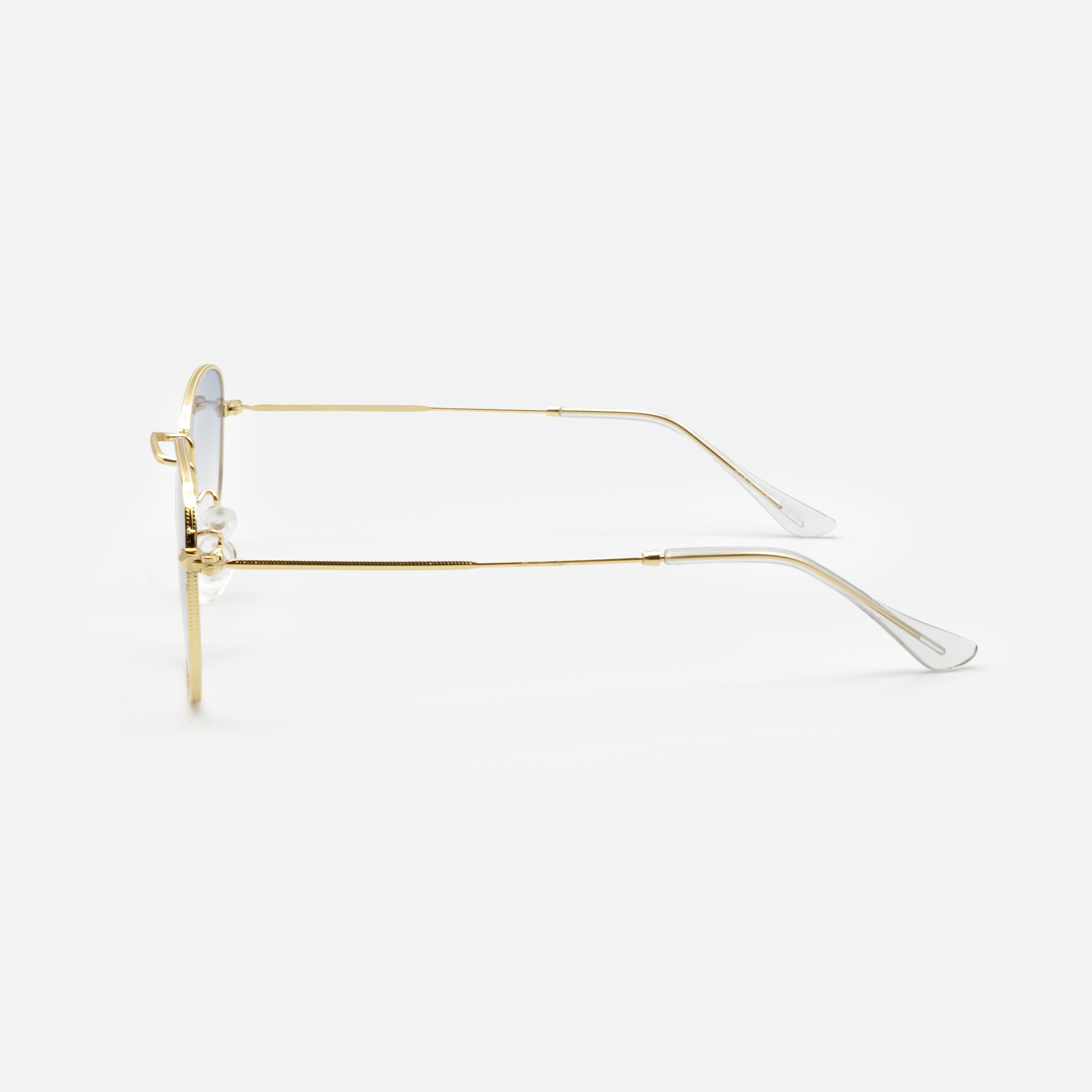 Gold sunglasses with blue lenses