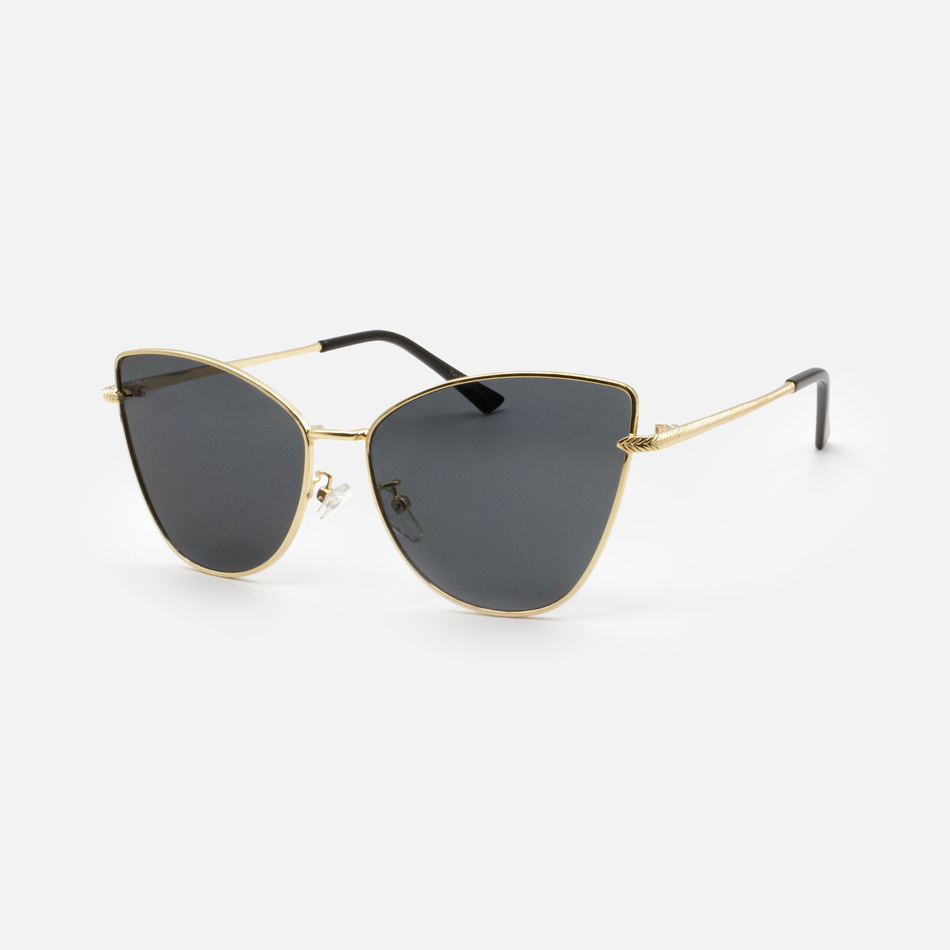 Gold cat eye sunglasses with black lenses