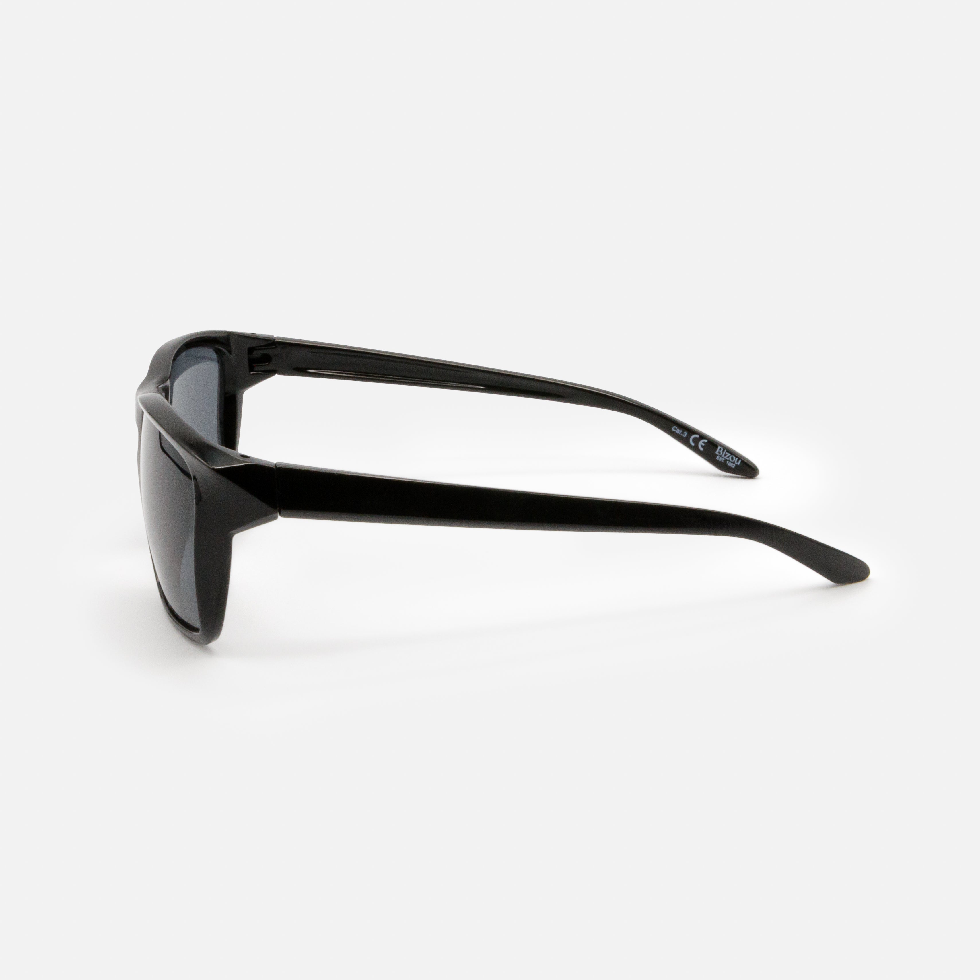 Black rectangular sunglasses with black lenses