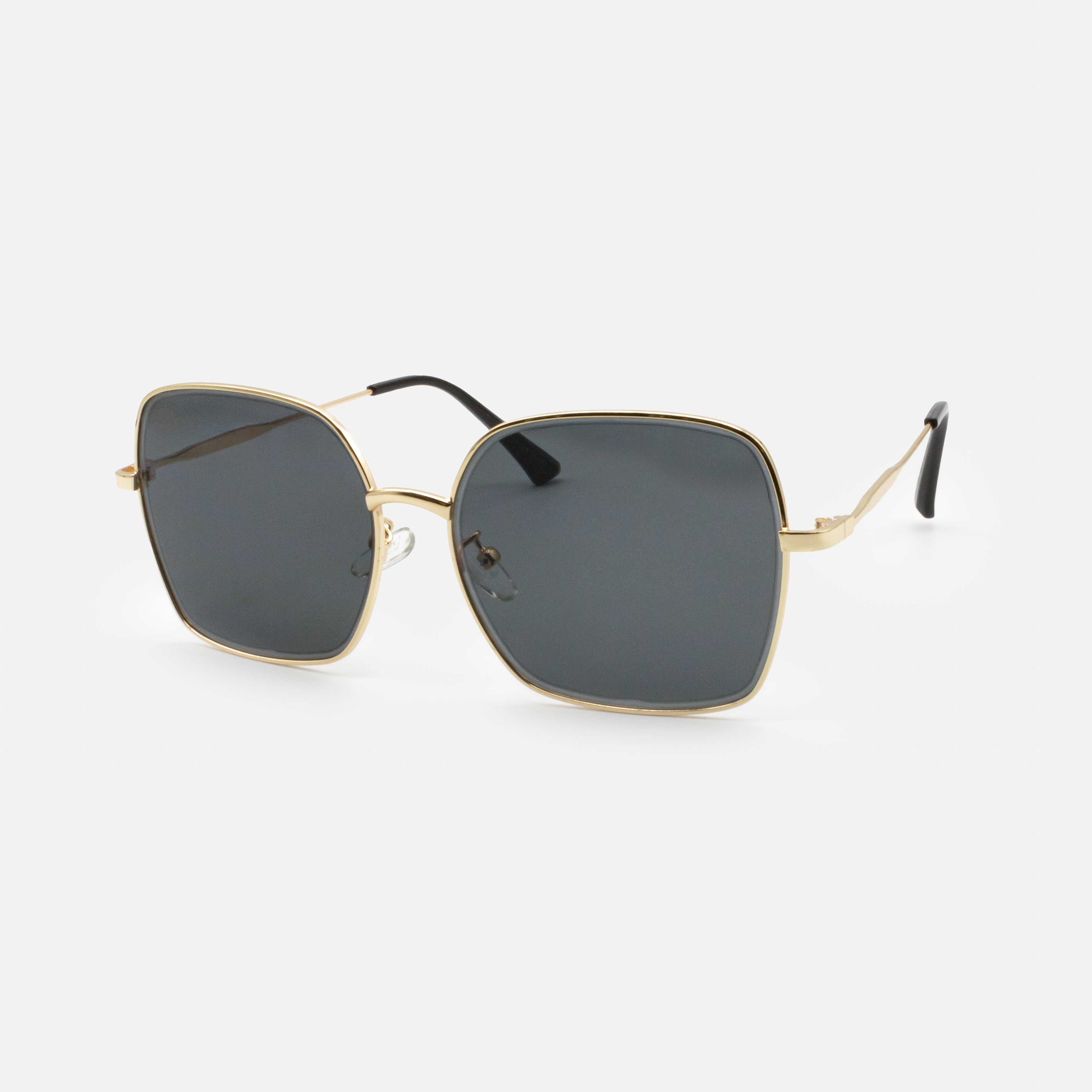 Gold square sunglasses with black lenses